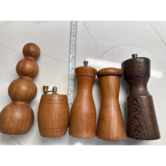 NEW Unique Collection of 5 Vintage Denmark Pepper Mills Teak Wood - Picture 12 of 13
